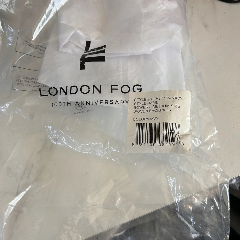 London Fog Navy Woven Backpack 100th Anniversary‎ New $108 MSRP Bowery Medium Sz